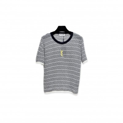 YSL STRIPED KNIT SHORT-SLEEVED TOP